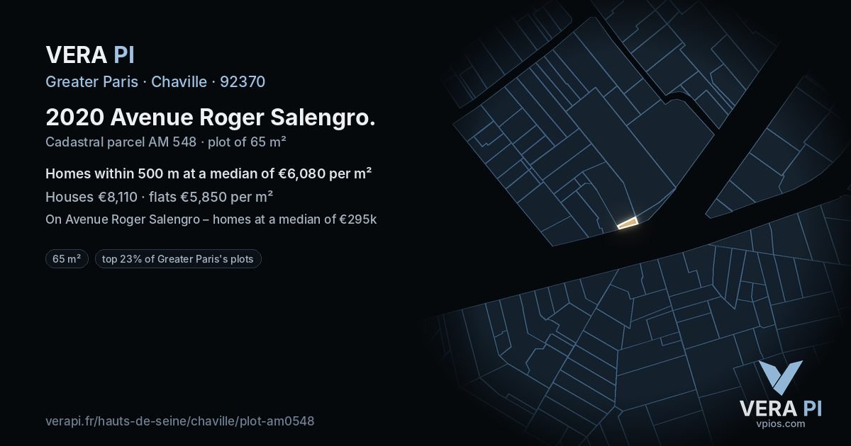 2020 Avenue Roger Salengro, Chaville at night – the plot lit, the parcels around coloured by the prices near them