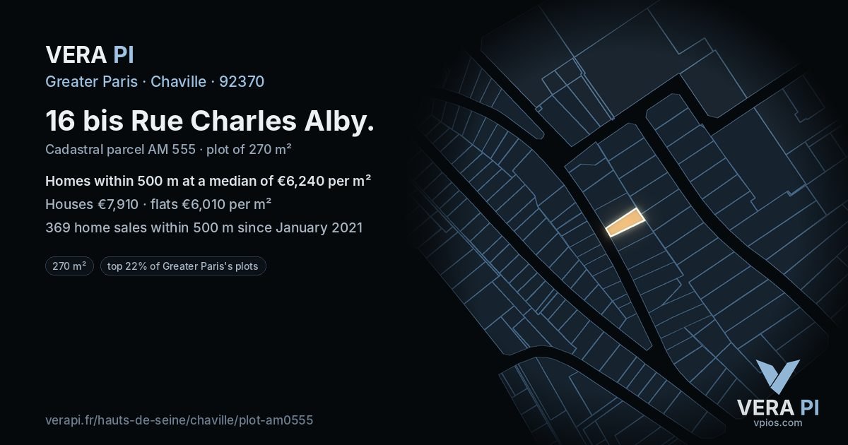 16 bis Rue Charles Alby, Chaville at night – the plot lit, the parcels around coloured by the prices near them