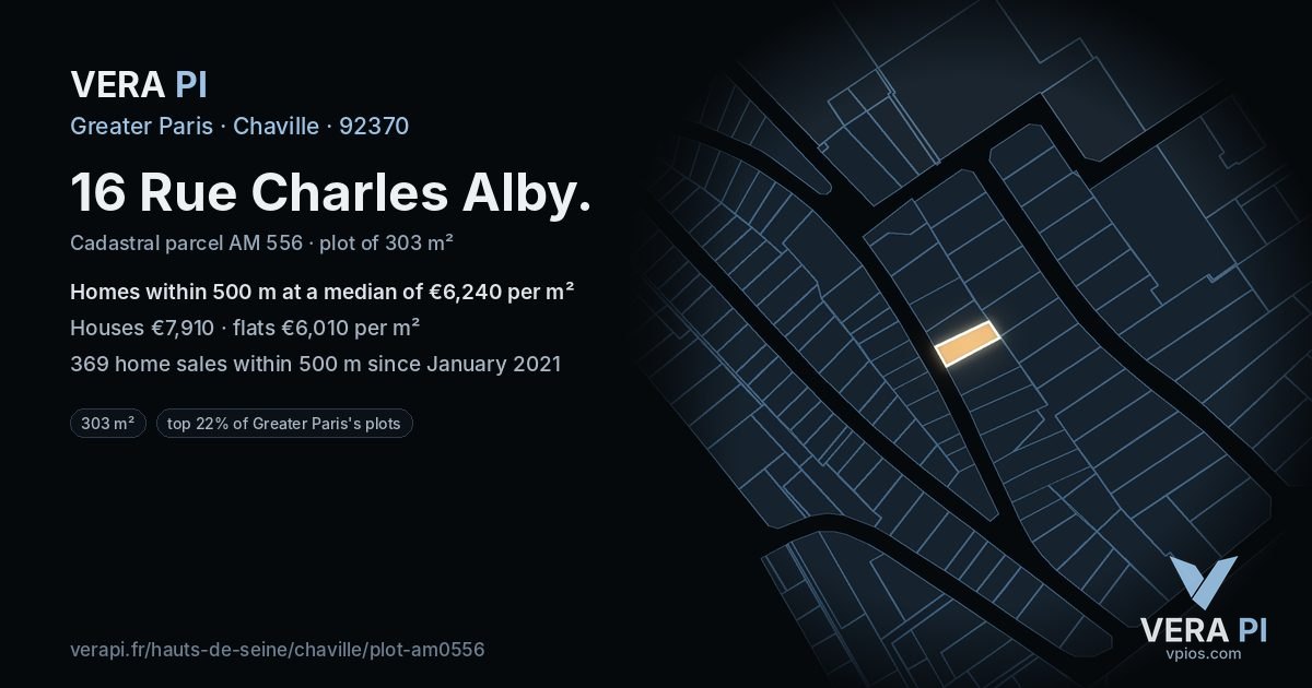 16 Rue Charles Alby, Chaville at night – the plot lit, the parcels around coloured by the prices near them