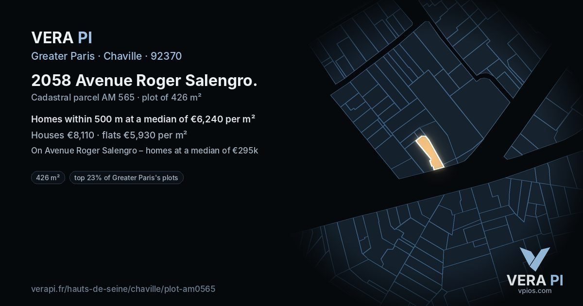 2058 Avenue Roger Salengro, Chaville at night – the plot lit, the parcels around coloured by the prices near them