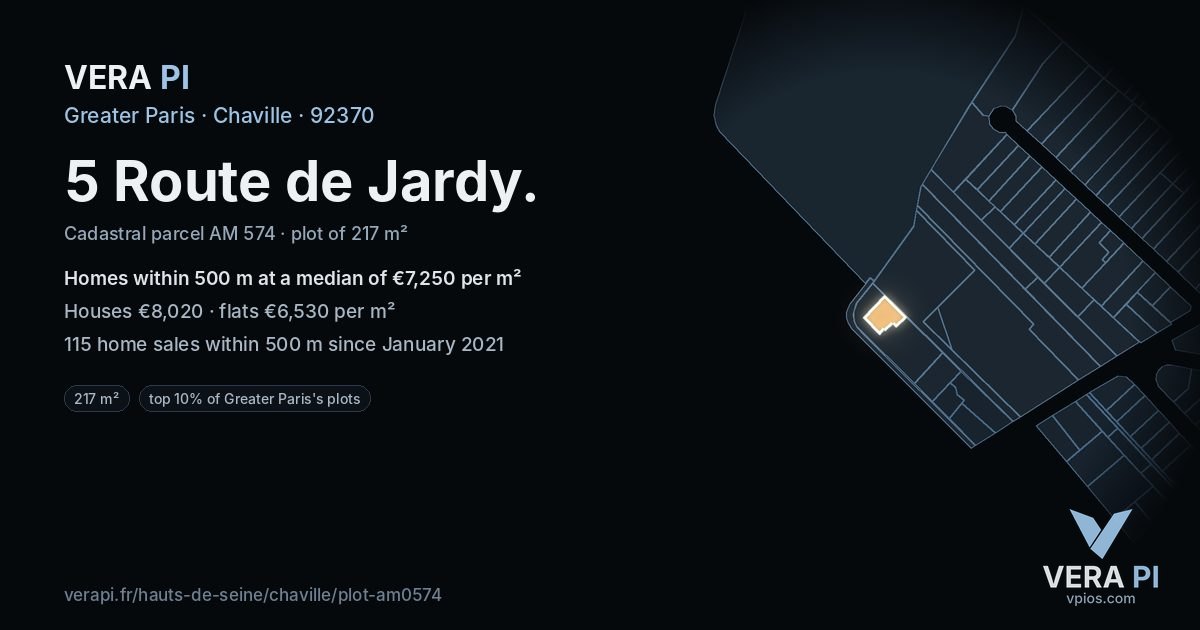 5 Route de Jardy, Chaville at night – the plot lit, the parcels around coloured by the prices near them