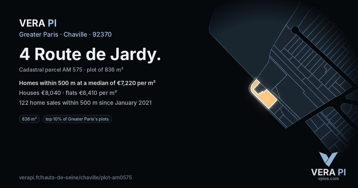 4 Route de Jardy, Chaville at night – the plot lit, the parcels around coloured by the prices near them
