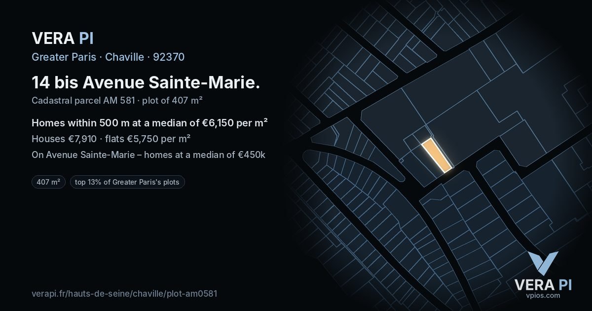 14 bis Avenue Sainte-Marie, Chaville at night – the plot lit, the parcels around coloured by the prices near them