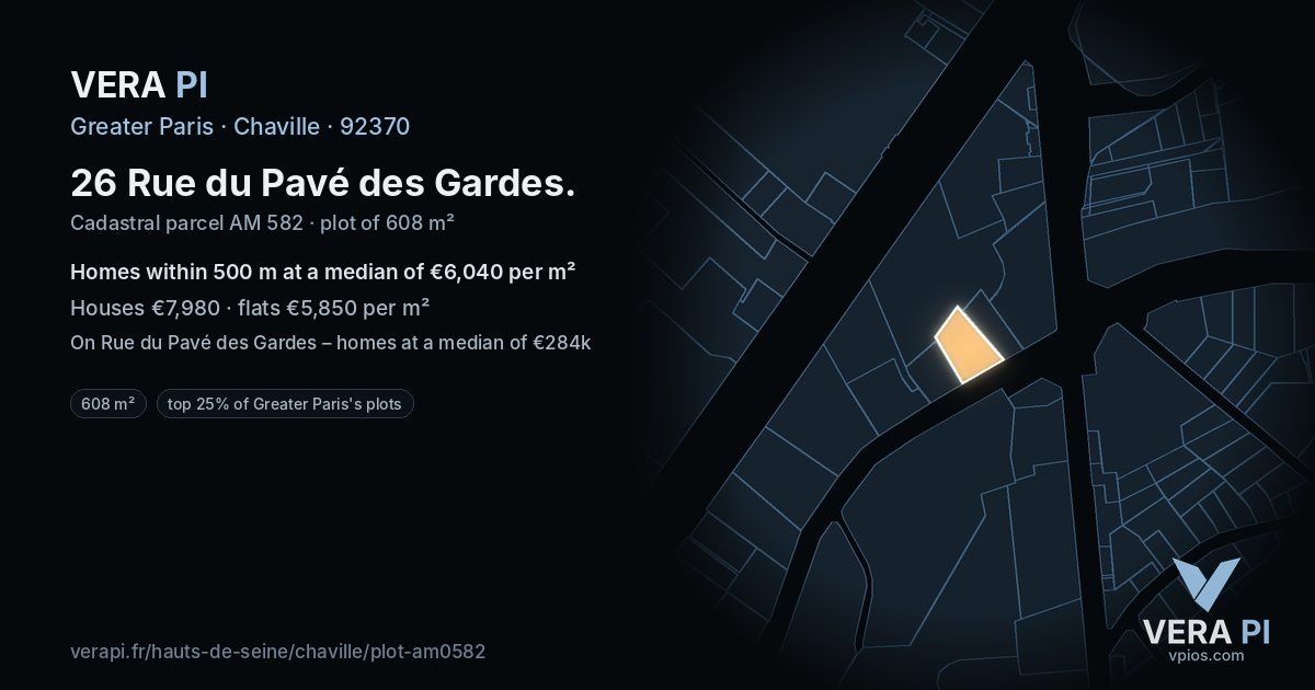 26 Rue du Pavé des Gardes, Chaville at night – the plot lit, the parcels around coloured by the prices near them