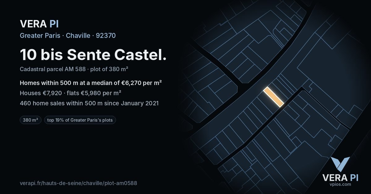 10 bis Sente Castel, Chaville at night – the plot lit, the parcels around coloured by the prices near them