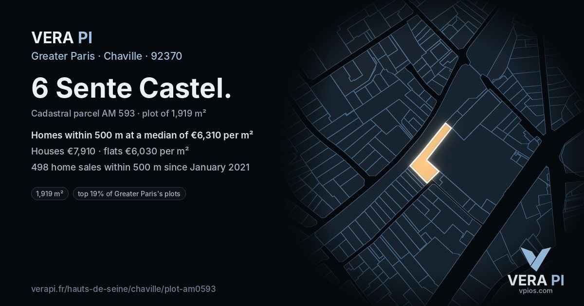 6 Sente Castel, Chaville at night – the plot lit, the parcels around coloured by the prices near them