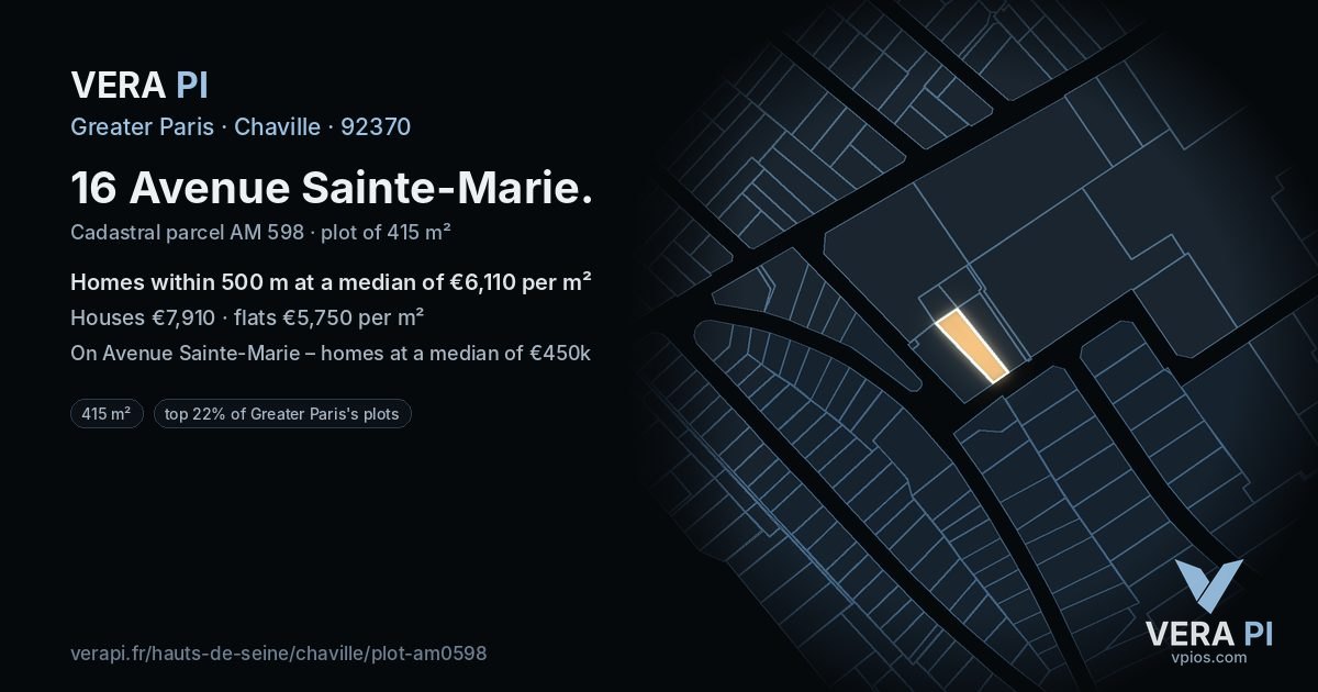 16 Avenue Sainte-Marie, Chaville at night – the plot lit, the parcels around coloured by the prices near them