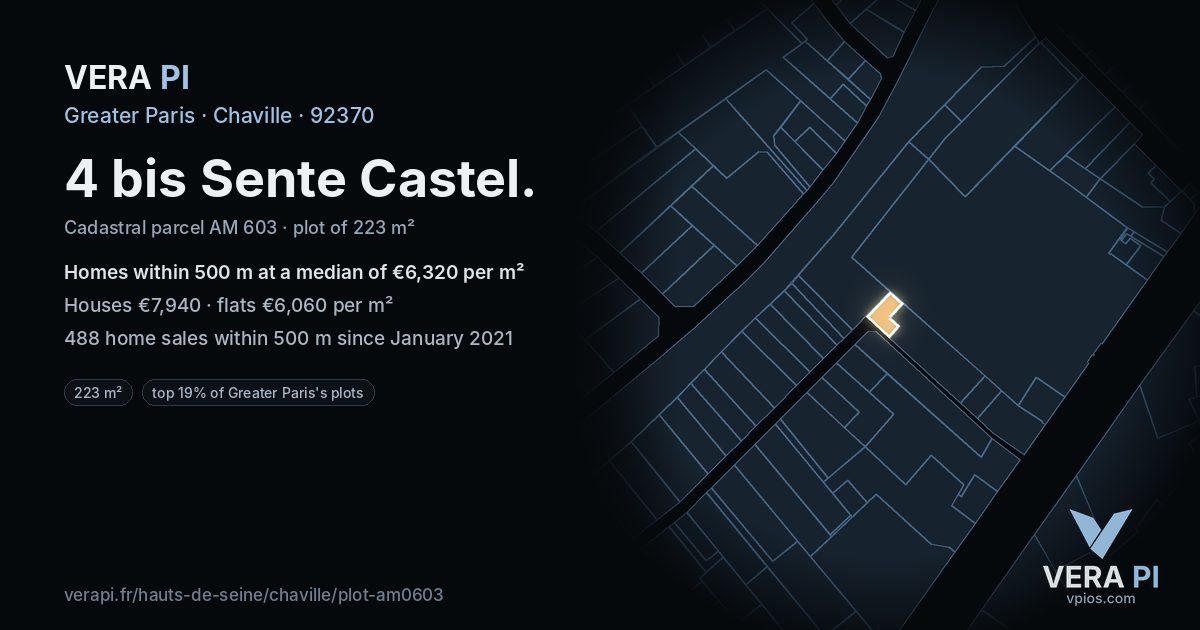 4 bis Sente Castel, Chaville at night – the plot lit, the parcels around coloured by the prices near them