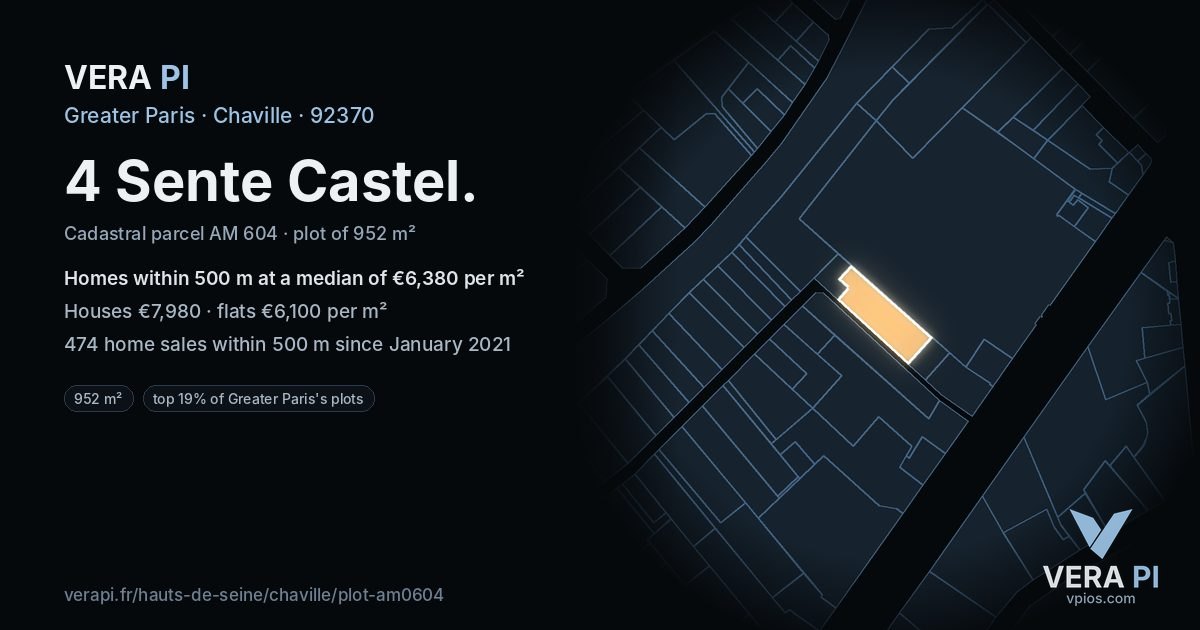 4 Sente Castel, Chaville at night – the plot lit, the parcels around coloured by the prices near them
