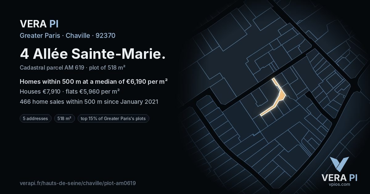 4 Allée Sainte-Marie, Chaville at night – the plot lit, the parcels around coloured by the prices near them