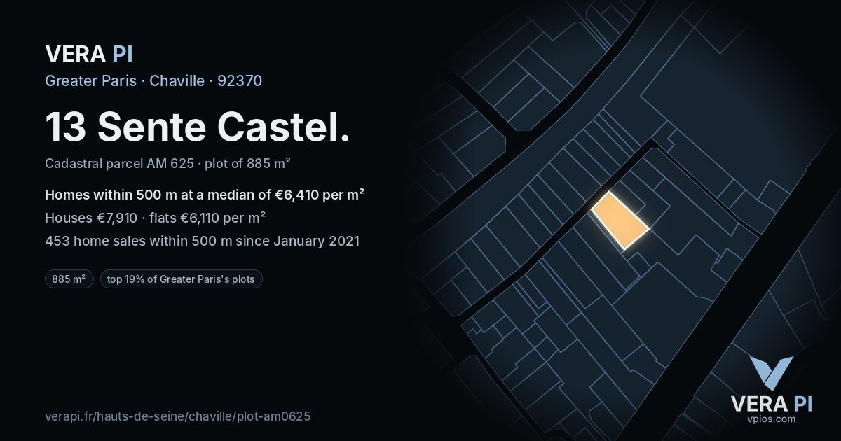 13 Sente Castel, Chaville at night – the plot lit, the parcels around coloured by the prices near them