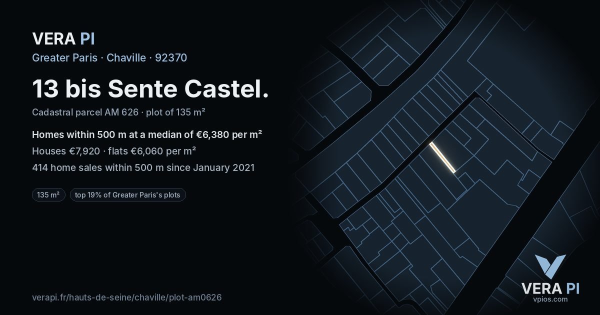 13 bis Sente Castel, Chaville at night – the plot lit, the parcels around coloured by the prices near them