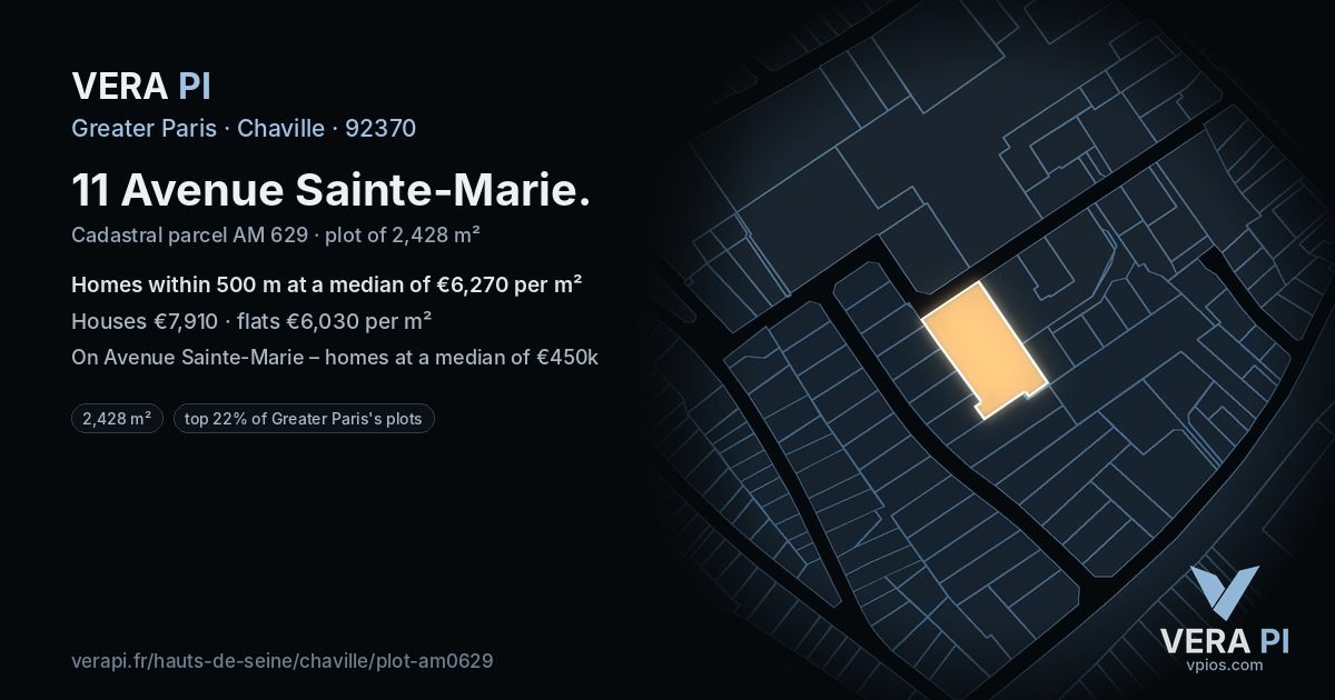 11 Avenue Sainte-Marie, Chaville at night – the plot lit, the parcels around coloured by the prices near them