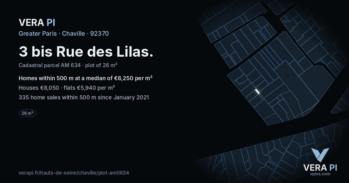3 bis Rue des Lilas, Chaville at night – the plot lit, the parcels around coloured by the prices near them