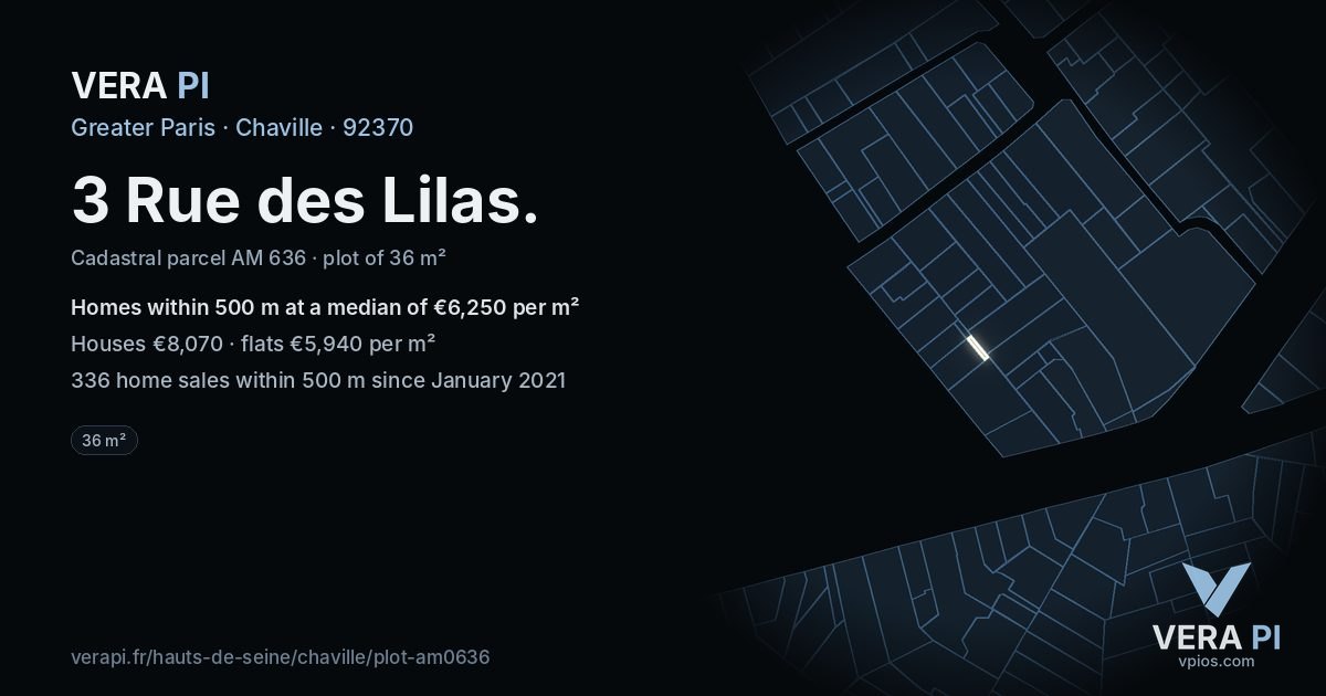 3 Rue des Lilas, Chaville at night – the plot lit, the parcels around coloured by the prices near them