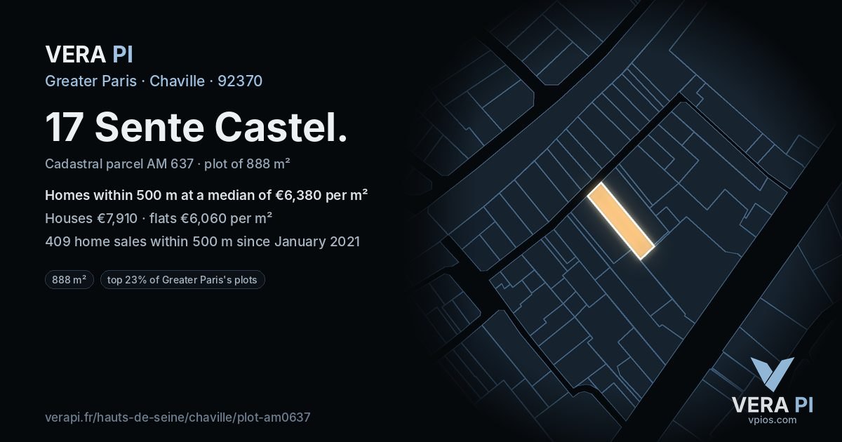 17 Sente Castel, Chaville at night – the plot lit, the parcels around coloured by the prices near them
