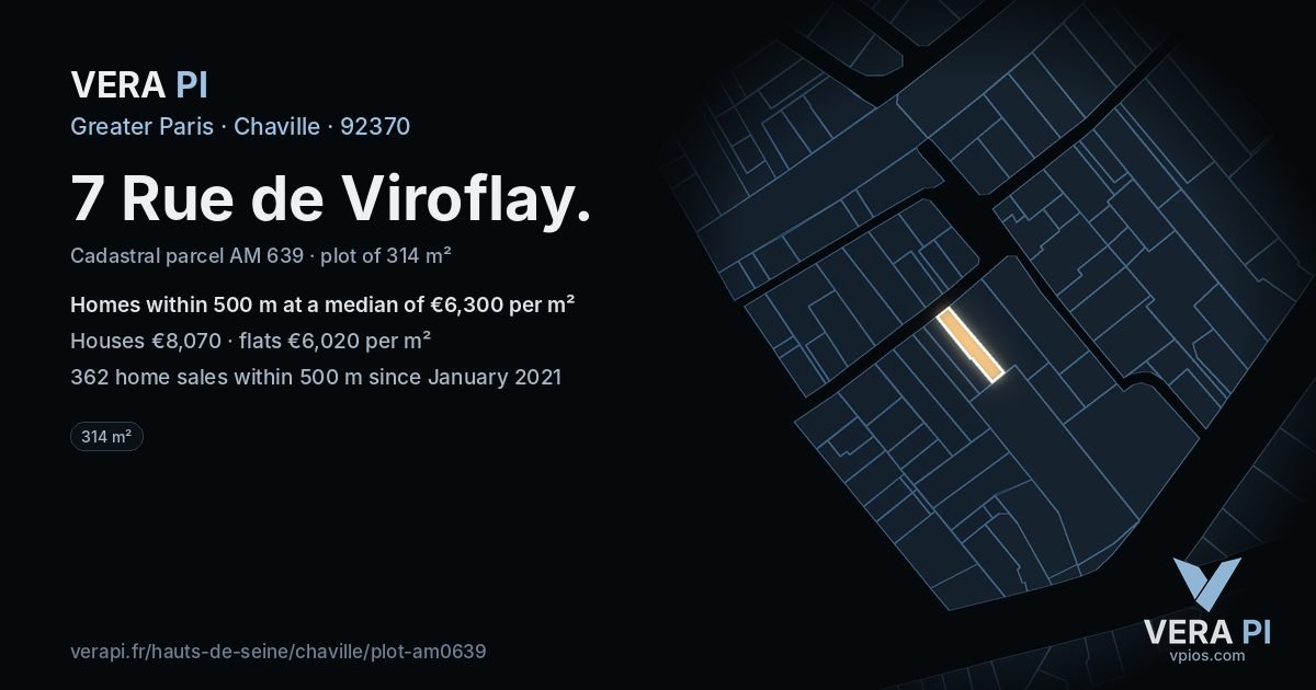 7 Rue de Viroflay, Chaville at night – the plot lit, the parcels around coloured by the prices near them