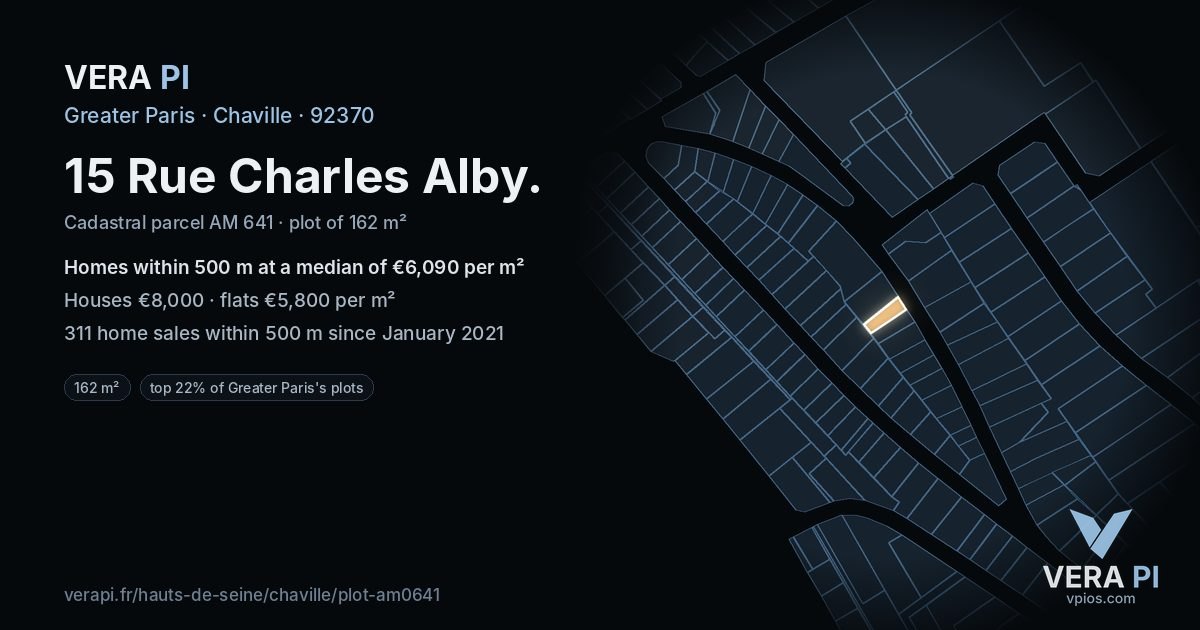 15 Rue Charles Alby, Chaville at night – the plot lit, the parcels around coloured by the prices near them