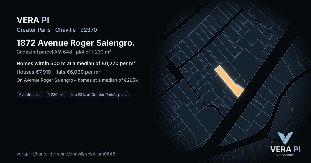 1872 Avenue Roger Salengro, Chaville at night – the plot lit, the parcels around coloured by the prices near them