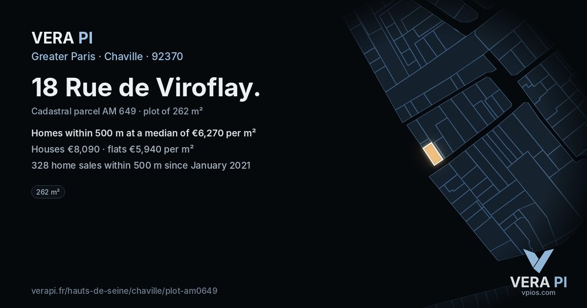 18 Rue de Viroflay, Chaville at night – the plot lit, the parcels around coloured by the prices near them