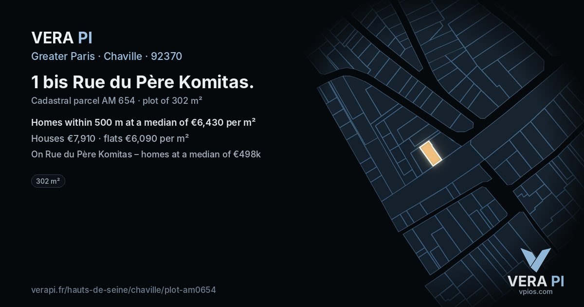 1 bis Rue du Père Komitas, Chaville at night – the plot lit, the parcels around coloured by the prices near them