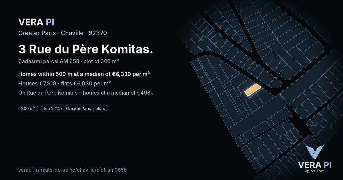 3 Rue du Père Komitas, Chaville at night – the plot lit, the parcels around coloured by the prices near them