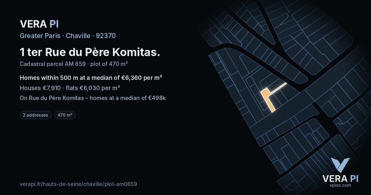 1 ter Rue du Père Komitas, Chaville at night – the plot lit, the parcels around coloured by the prices near them