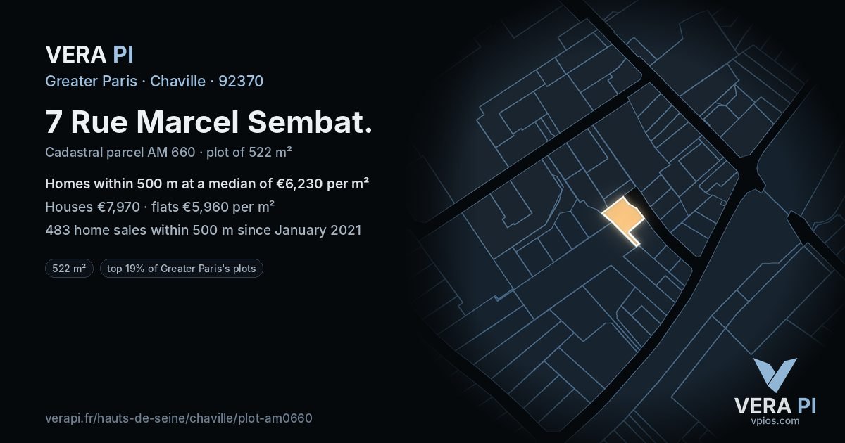 7 Rue Marcel Sembat, Chaville at night – the plot lit, the parcels around coloured by the prices near them