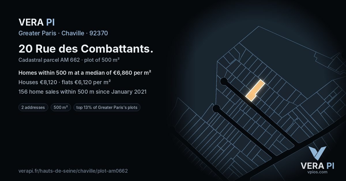 20 Rue des Combattants, Chaville at night – the plot lit, the parcels around coloured by the prices near them