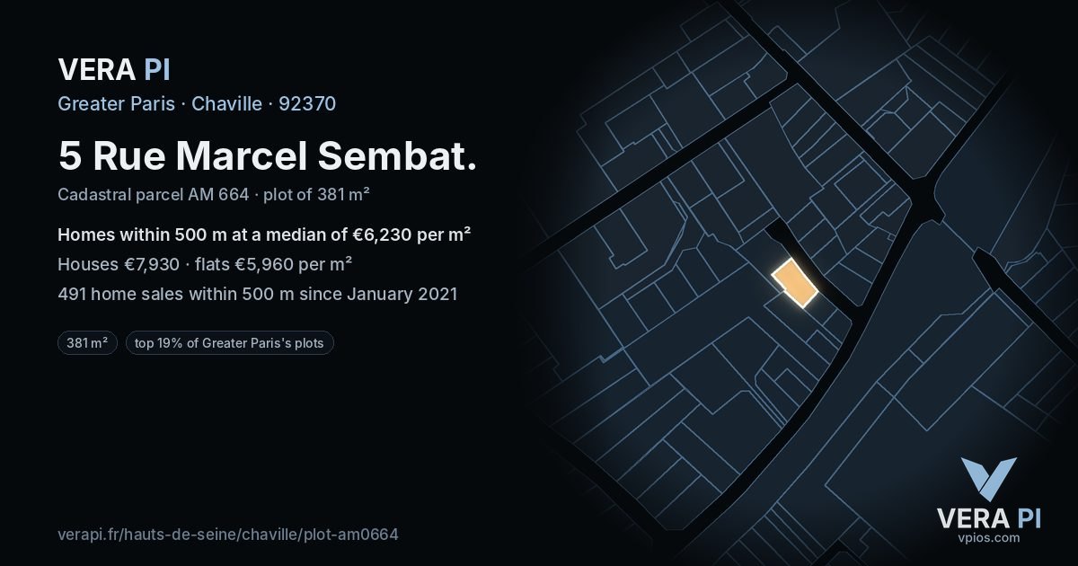 5 Rue Marcel Sembat, Chaville at night – the plot lit, the parcels around coloured by the prices near them