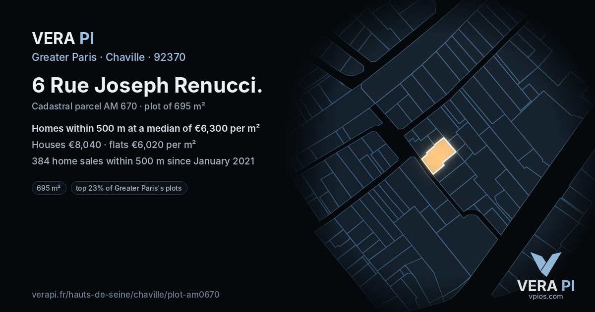 6 Rue Joseph Renucci, Chaville at night – the plot lit, the parcels around coloured by the prices near them