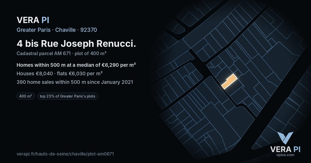 4 bis Rue Joseph Renucci, Chaville at night – the plot lit, the parcels around coloured by the prices near them