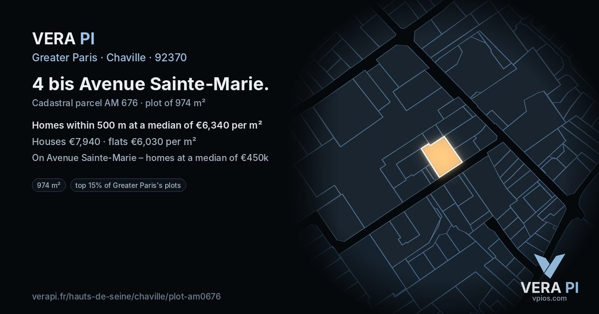 4 bis Avenue Sainte-Marie, Chaville at night – the plot lit, the parcels around coloured by the prices near them
