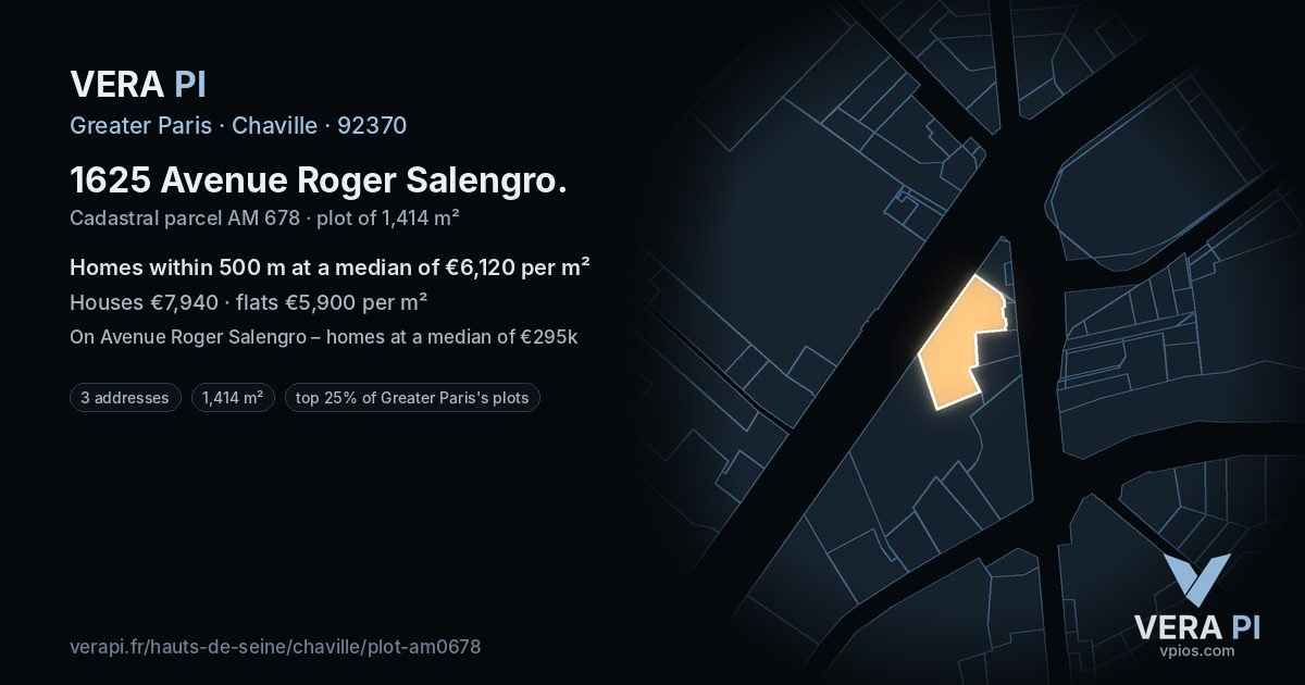 1625 Avenue Roger Salengro, Chaville at night – the plot lit, the parcels around coloured by the prices near them
