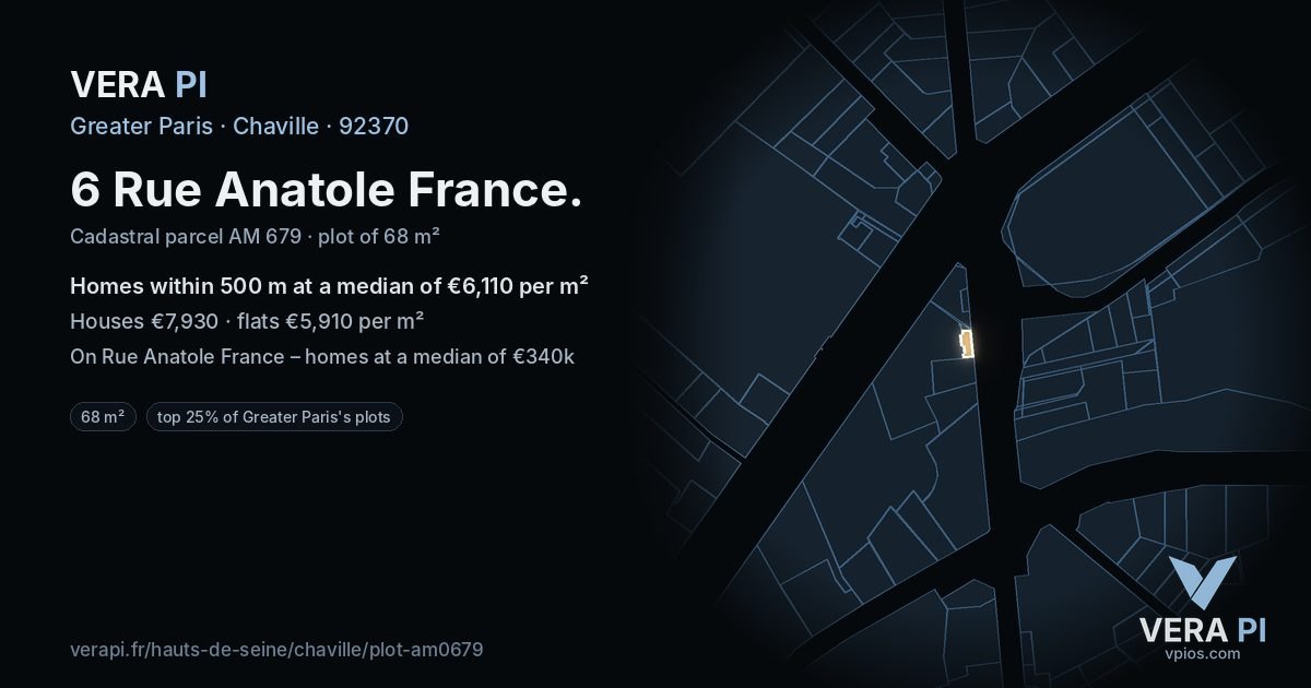 6 Rue Anatole France, Chaville at night – the plot lit, the parcels around coloured by the prices near them