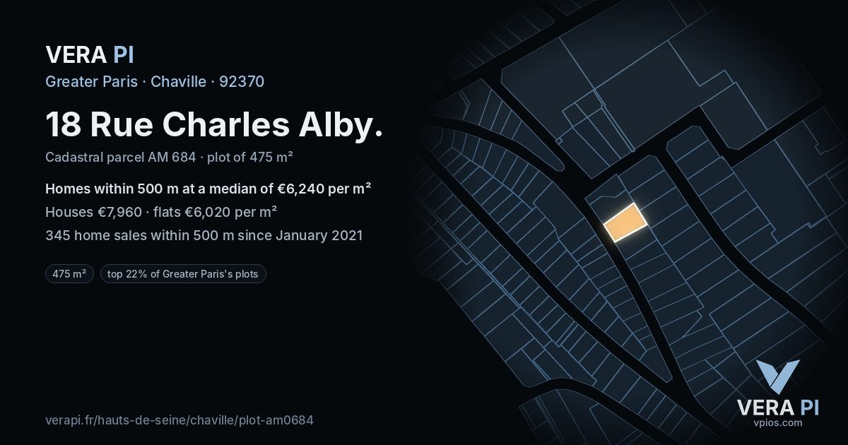 18 Rue Charles Alby, Chaville at night – the plot lit, the parcels around coloured by the prices near them