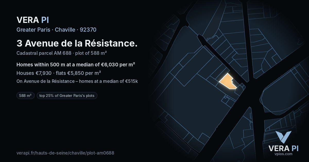 3 Avenue de la Résistance, Chaville at night – the plot lit, the parcels around coloured by the prices near them
