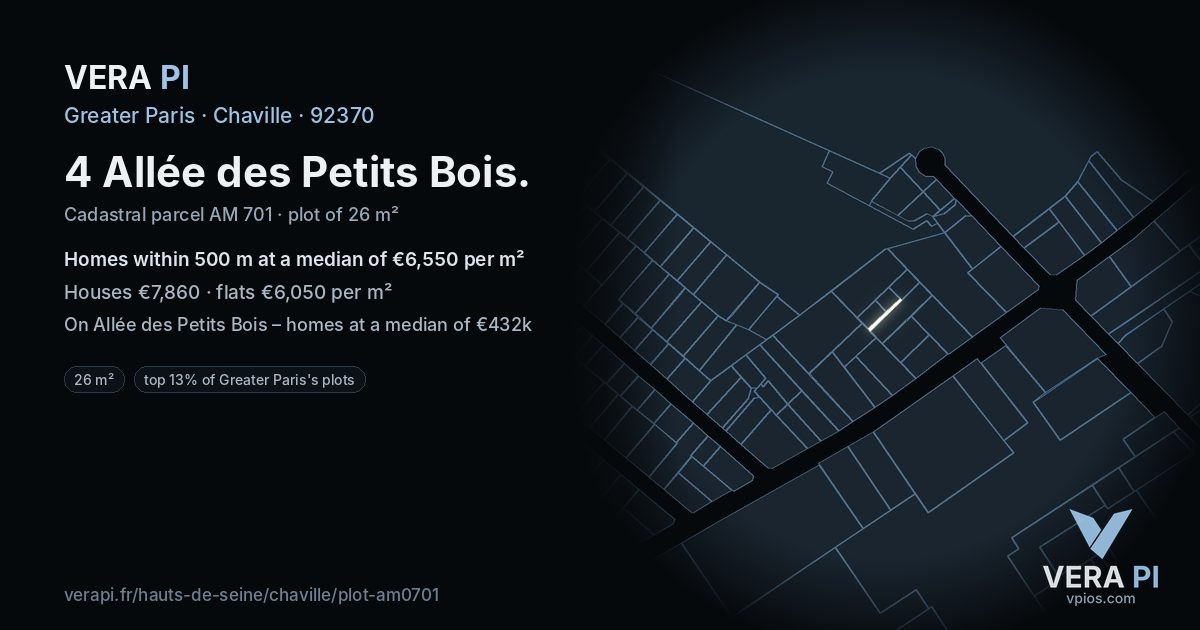 4 Allée des Petits Bois, Chaville at night – the plot lit, the parcels around coloured by the prices near them