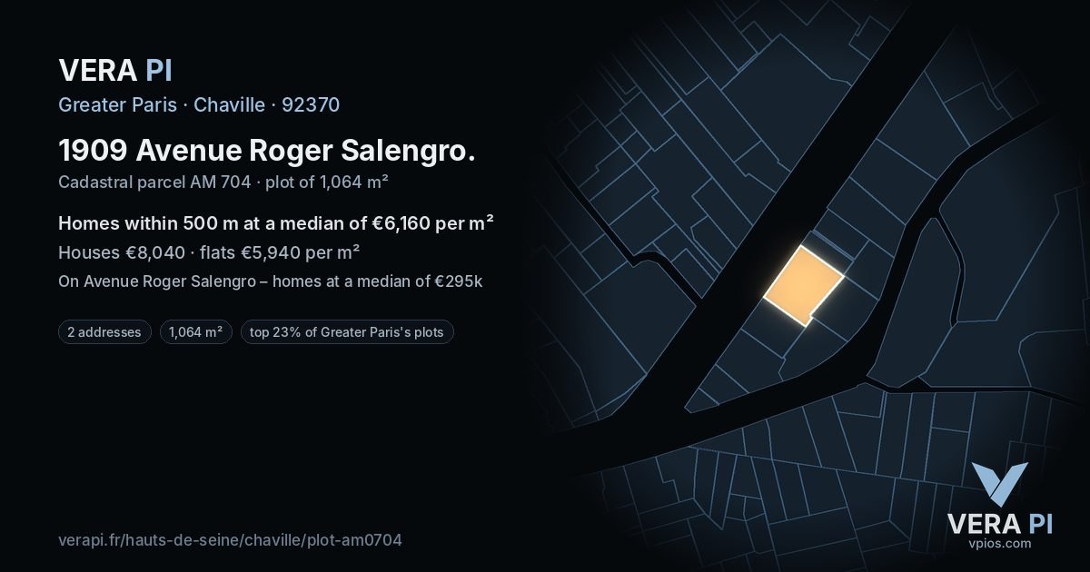 1909 Avenue Roger Salengro, Chaville at night – the plot lit, the parcels around coloured by the prices near them
