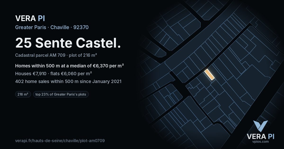 25 Sente Castel, Chaville at night – the plot lit, the parcels around coloured by the prices near them
