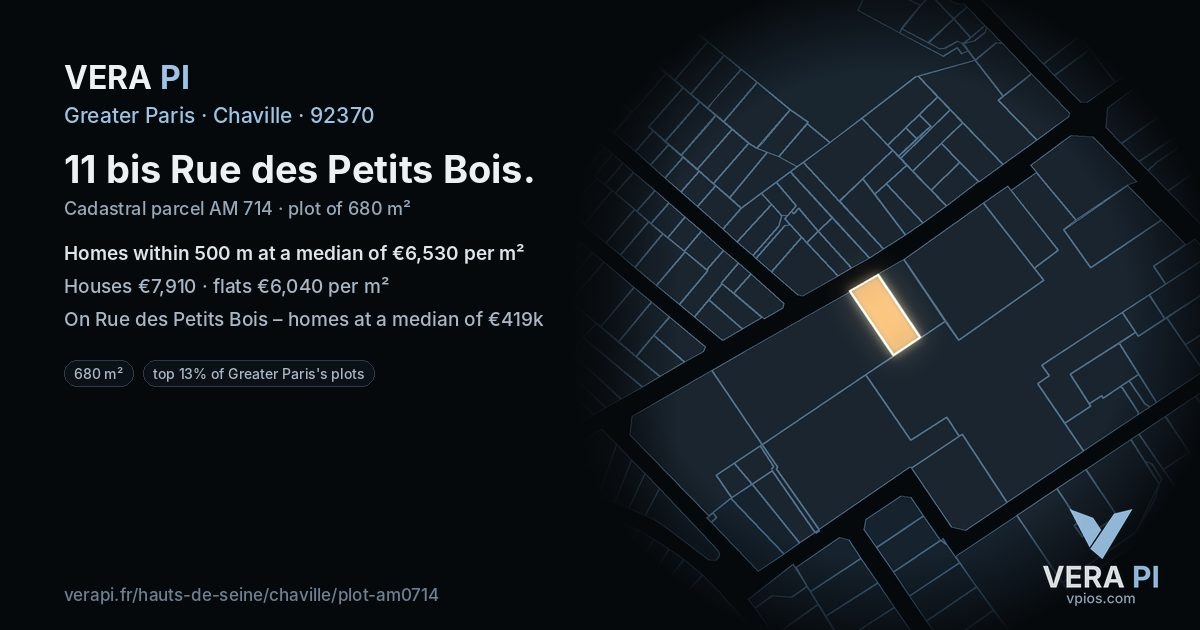11 bis Rue des Petits Bois, Chaville at night – the plot lit, the parcels around coloured by the prices near them