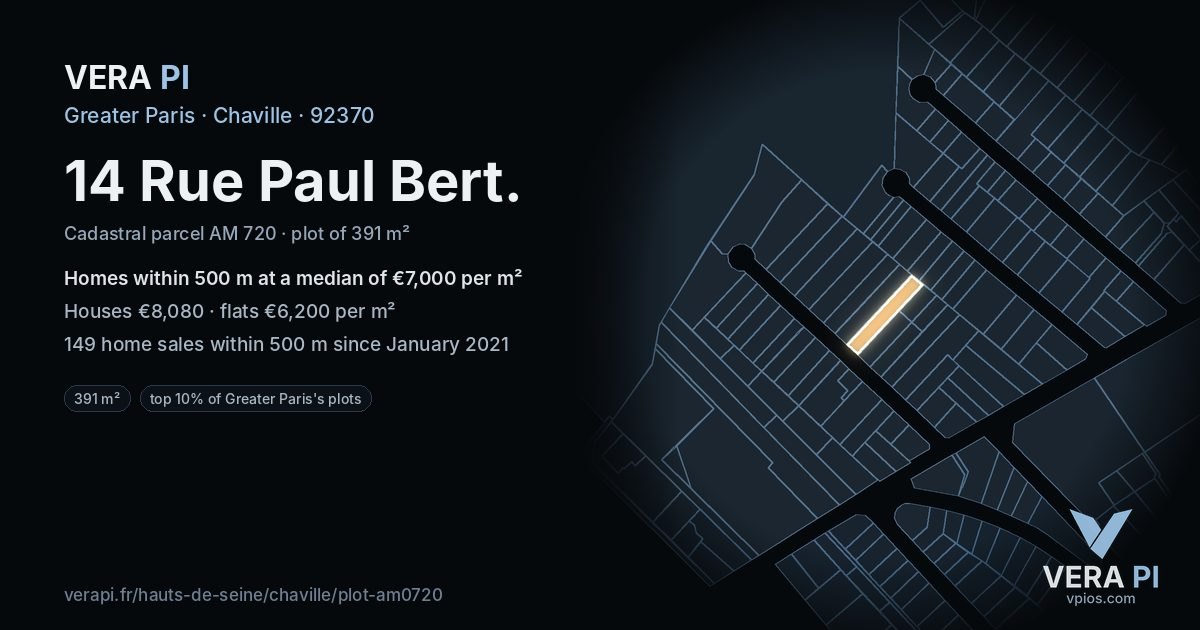 14 Rue Paul Bert, Chaville at night – the plot lit, the parcels around coloured by the prices near them