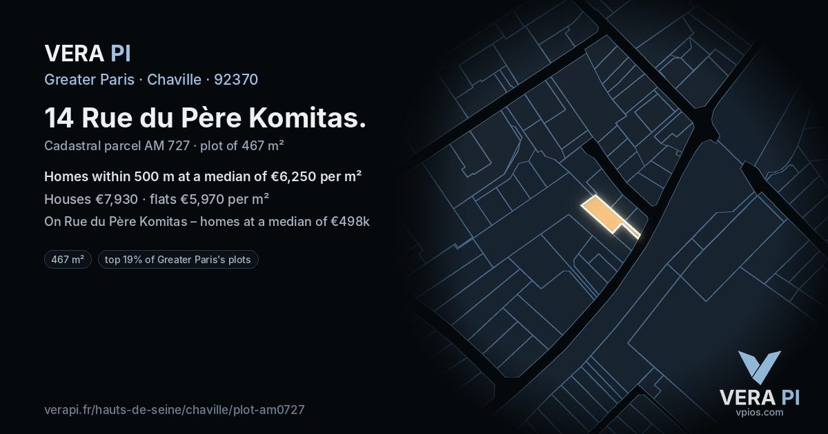 14 Rue du Père Komitas, Chaville at night – the plot lit, the parcels around coloured by the prices near them