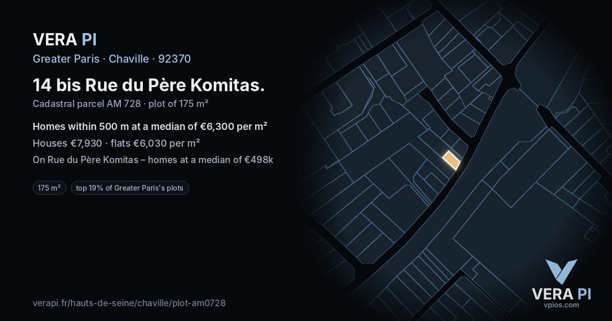14 bis Rue du Père Komitas, Chaville at night – the plot lit, the parcels around coloured by the prices near them