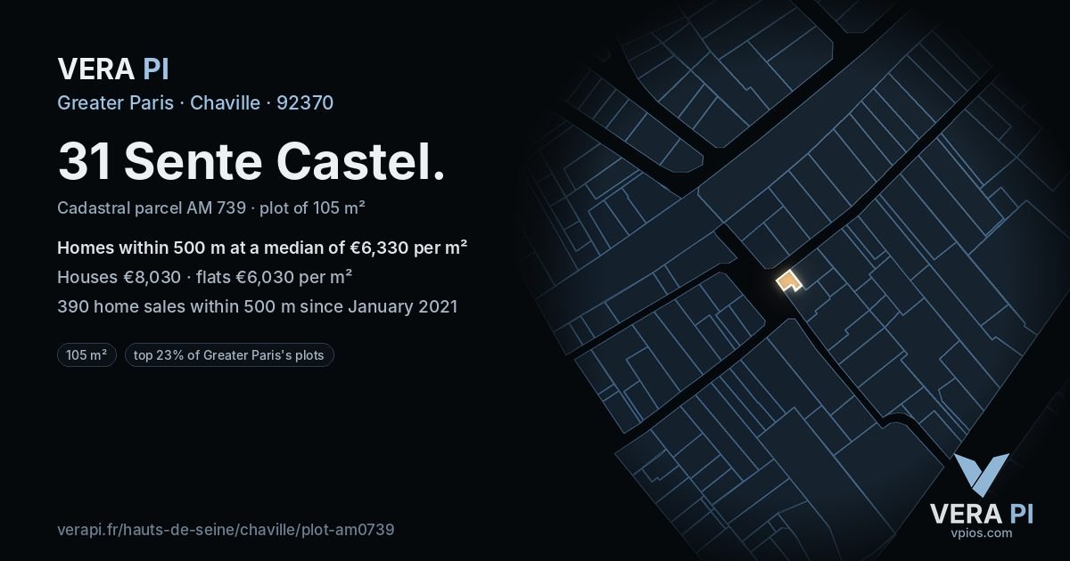 31 Sente Castel, Chaville at night – the plot lit, the parcels around coloured by the prices near them