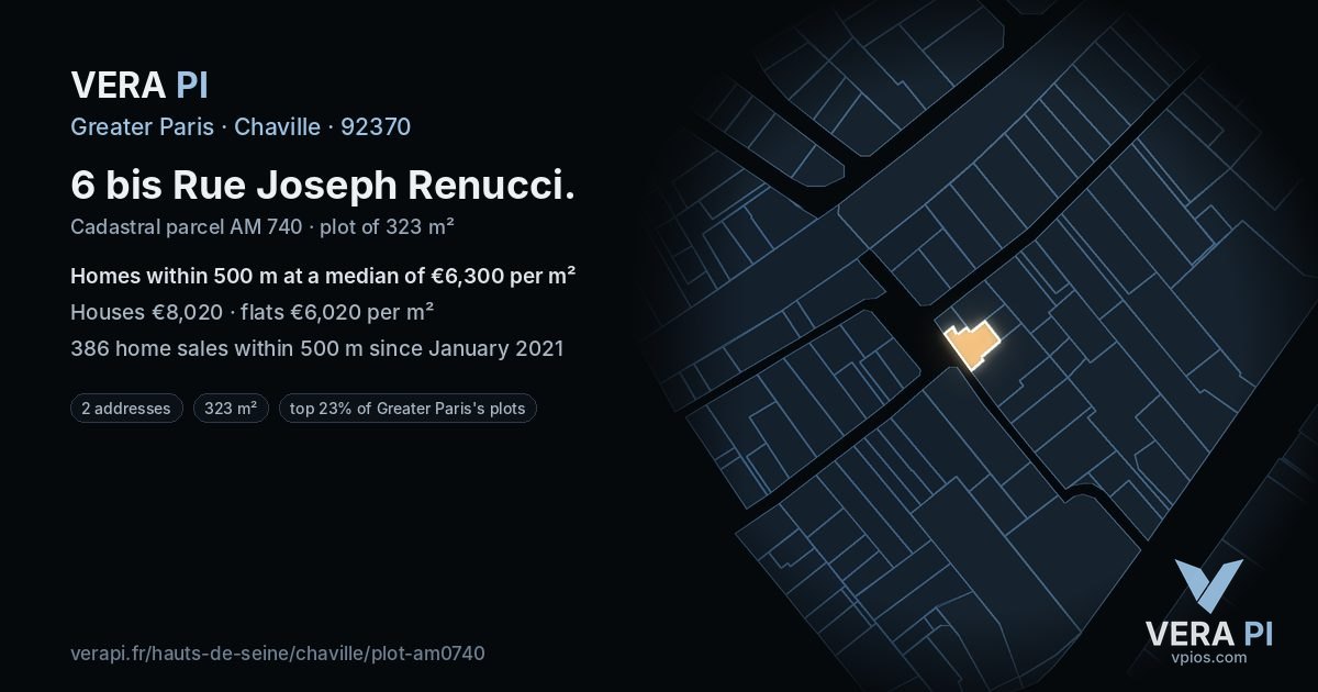 6 bis Rue Joseph Renucci, Chaville at night – the plot lit, the parcels around coloured by the prices near them