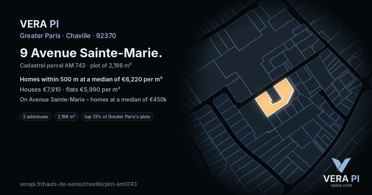 9 Avenue Sainte-Marie, Chaville at night – the plot lit, the parcels around coloured by the prices near them
