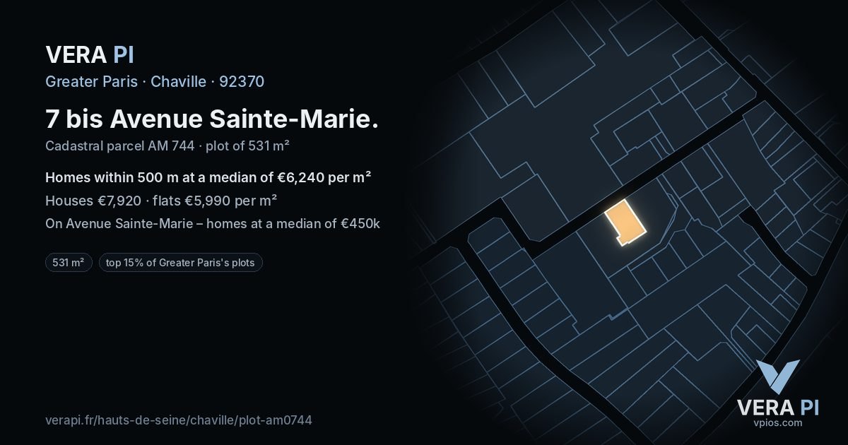 7 bis Avenue Sainte-Marie, Chaville at night – the plot lit, the parcels around coloured by the prices near them
