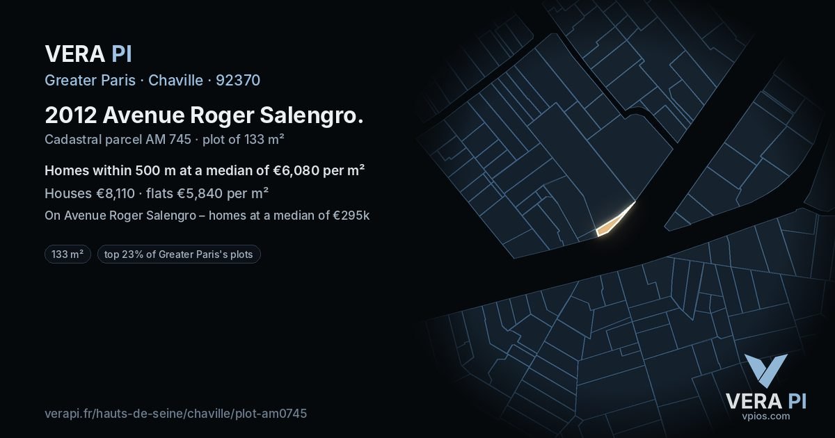 2012 Avenue Roger Salengro, Chaville at night – the plot lit, the parcels around coloured by the prices near them