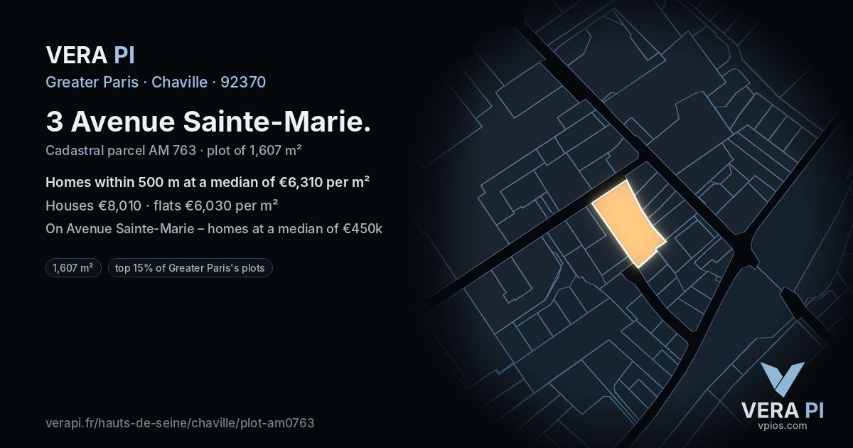 3 Avenue Sainte-Marie, Chaville at night – the plot lit, the parcels around coloured by the prices near them